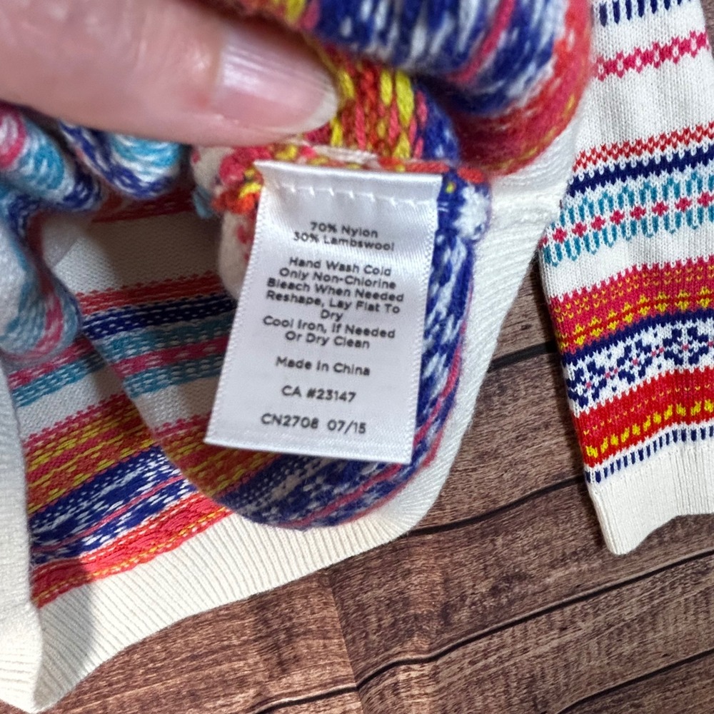 Talbots Womens White Multi Color Fair Isle Stripe Lambswool Blend Sweater Size M - Picture 4 of 8